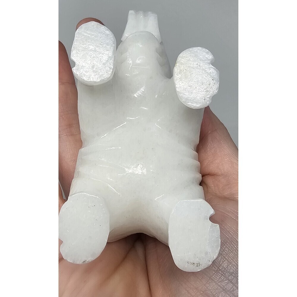 Hand Carved Natural White Stone Elephant Figurine Statue Trunk Up Good Luck 3.5" - Picture 6 of 7